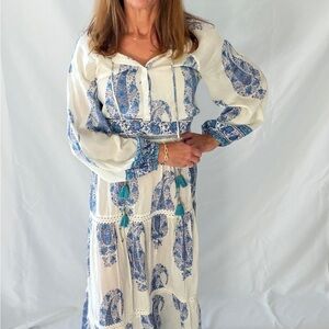 Bell, by Alicia Bell Blue and Off White Paisley Maxi 
Dress